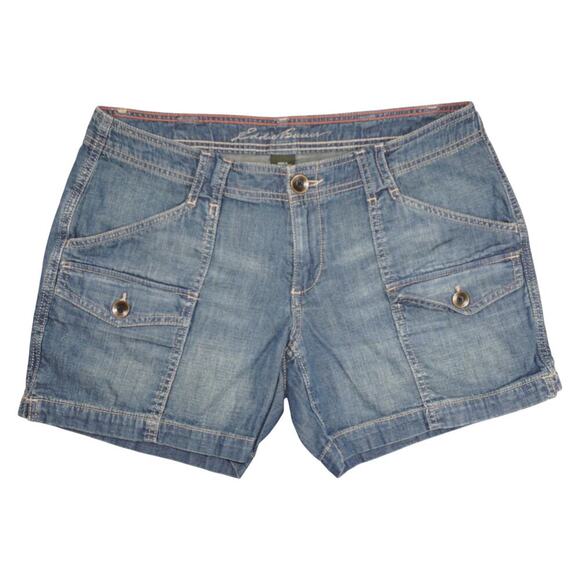 Eddie Bauer Denim Shorts Women’s 8 Blue Utility Pocket Casual - Picture 1 of 5